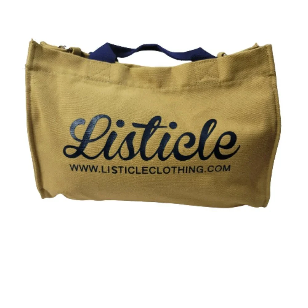 Listicle Canvas Crossbody Tote Bag Tan Adjustable Strap